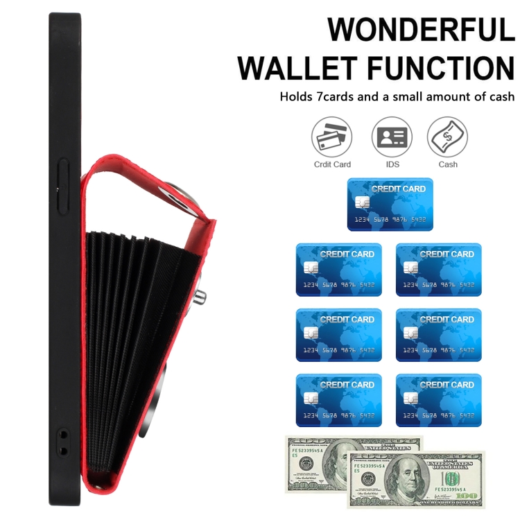 For iPhone 16 Plus Organ Card Bag Ring Holder Phone Case(Red) For iPhone 16 Plus Organ Card Bag Ring Holder Phone Case(Red)