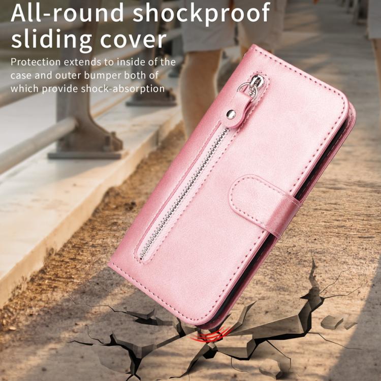 For Honor X70 5G Fashion Calf Texture Zipper Leather Phone Case(Rose Gold)