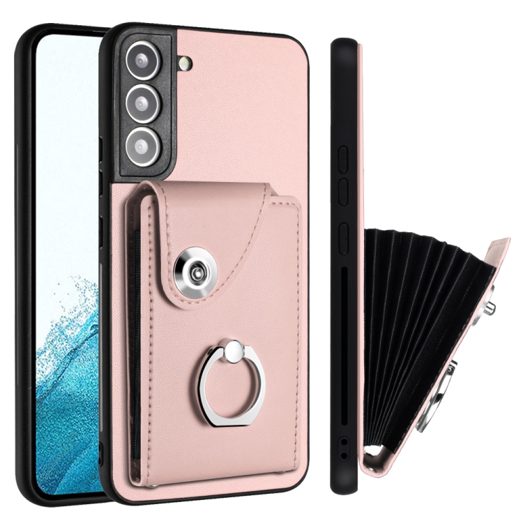 For Samsung Galaxy S22 5G Organ Card Bag Ring Holder PU Phone Case(Pink) For Samsung Galaxy S22 5G Organ Card Bag Ring Holder PU Phone Case(Pink)