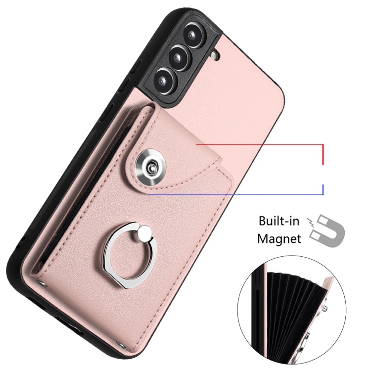 For Samsung Galaxy S22 5G Organ Card Bag Ring Holder PU Phone Case(Pink) For Samsung Galaxy S22 5G Organ Card Bag Ring Holder PU Phone Case(Pink)