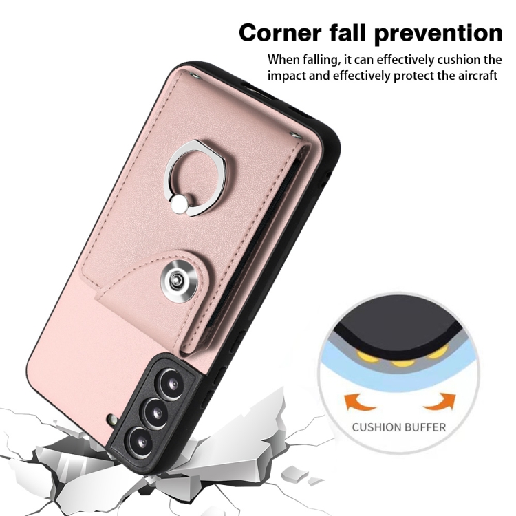 For Samsung Galaxy S22 5G Organ Card Bag Ring Holder PU Phone Case(Pink) For Samsung Galaxy S22 5G Organ Card Bag Ring Holder PU Phone Case(Pink)