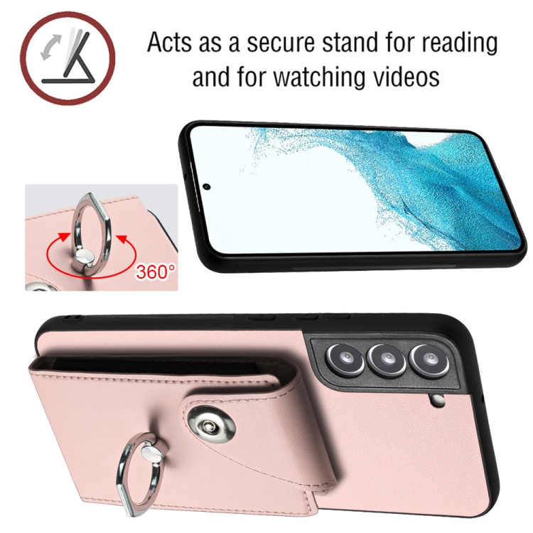 For Samsung Galaxy S22 5G Organ Card Bag Ring Holder PU Phone Case(Pink) For Samsung Galaxy S22 5G Organ Card Bag Ring Holder PU Phone Case(Pink)