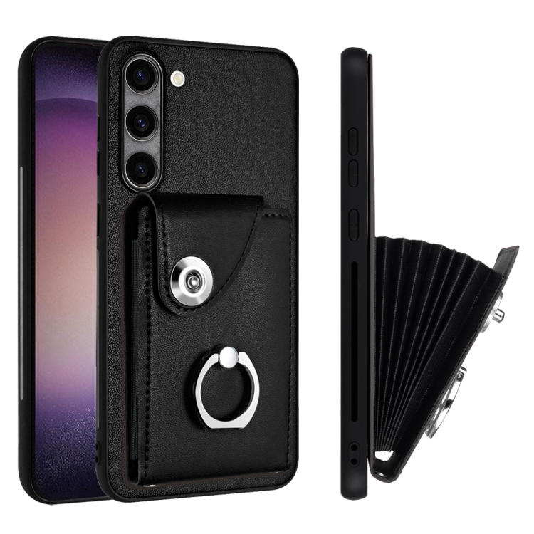 For Samsung Galaxy S23 5G Organ Card Bag Ring Holder PU Phone Case(Black) For Samsung Galaxy S23 5G Organ Card Bag Ring Holder PU Phone Case(Black)