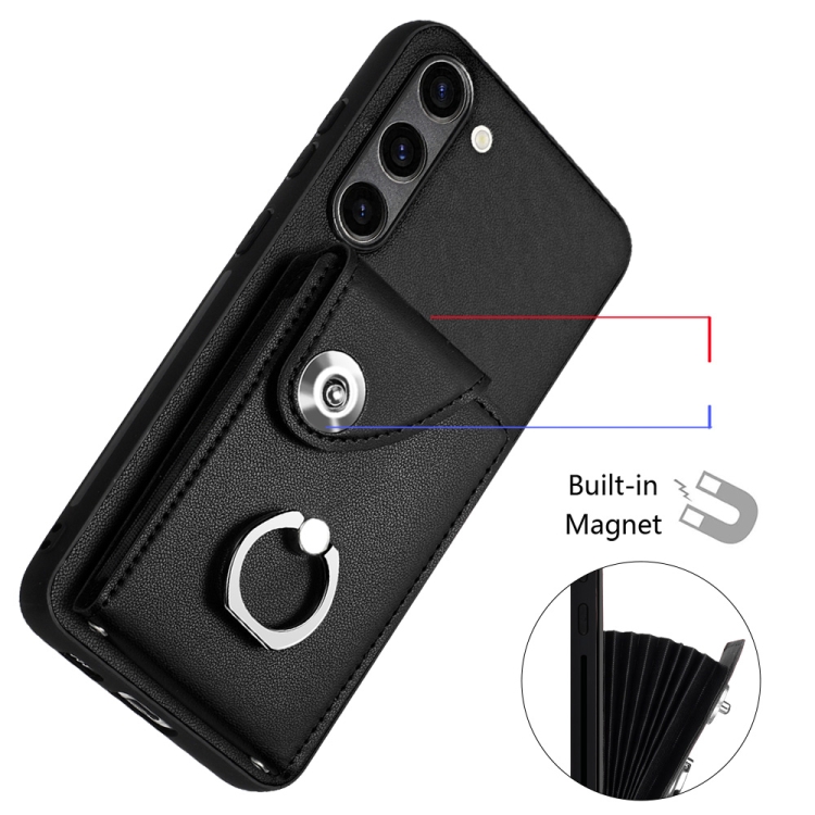 For Samsung Galaxy S23 5G Organ Card Bag Ring Holder PU Phone Case(Black) For Samsung Galaxy S23 5G Organ Card Bag Ring Holder PU Phone Case(Black)