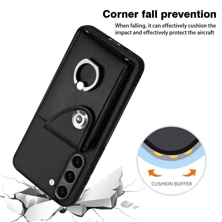 For Samsung Galaxy S23 5G Organ Card Bag Ring Holder PU Phone Case(Black) For Samsung Galaxy S23 5G Organ Card Bag Ring Holder PU Phone Case(Black)