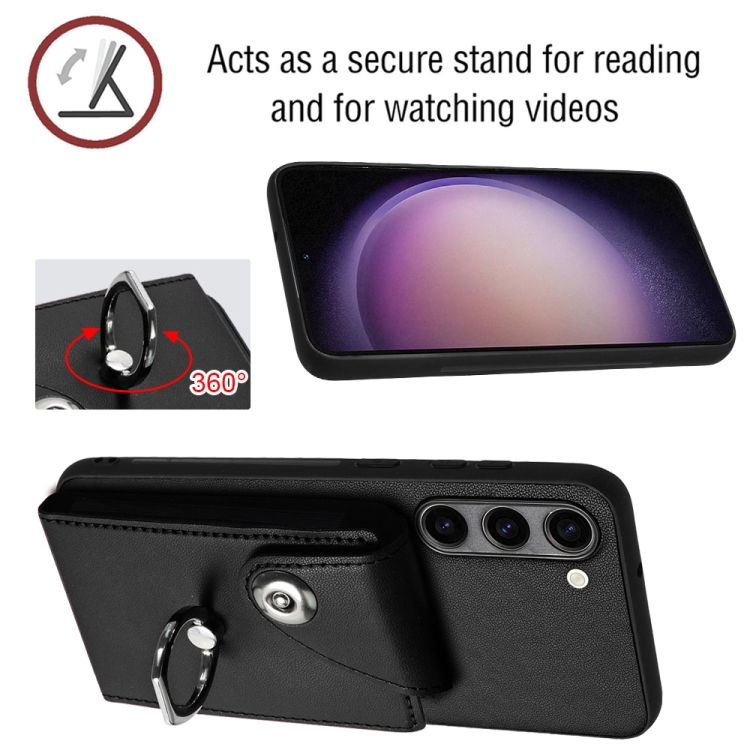 For Samsung Galaxy S23 5G Organ Card Bag Ring Holder PU Phone Case(Black) For Samsung Galaxy S23 5G Organ Card Bag Ring Holder PU Phone Case(Black)