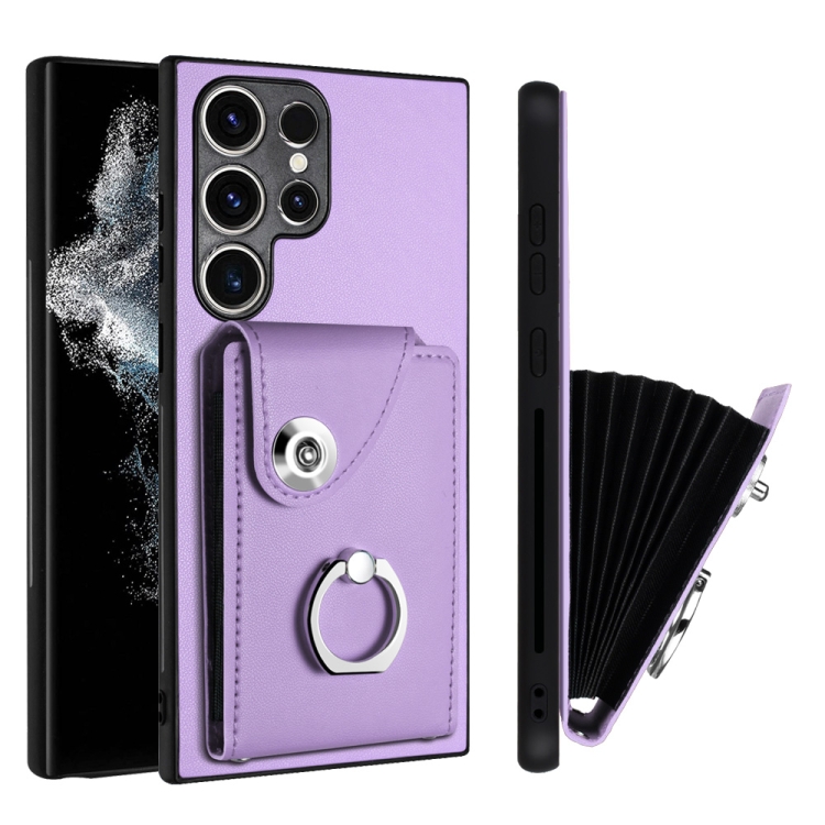For Samsung Galaxy S23 Ultra 5G Organ Card Bag Ring Holder PU Phone Case(Purple) For Samsung Galaxy S23 Ultra 5G Organ Card Bag Ring Holder PU Phone Case(Purple)