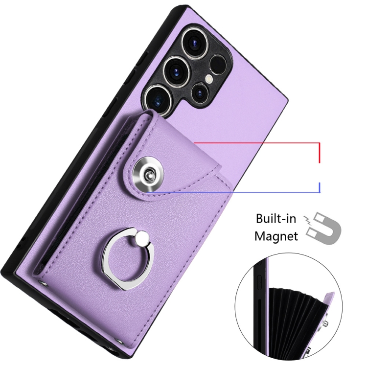 For Samsung Galaxy S23 Ultra 5G Organ Card Bag Ring Holder PU Phone Case(Purple) For Samsung Galaxy S23 Ultra 5G Organ Card Bag Ring Holder PU Phone Case(Purple)