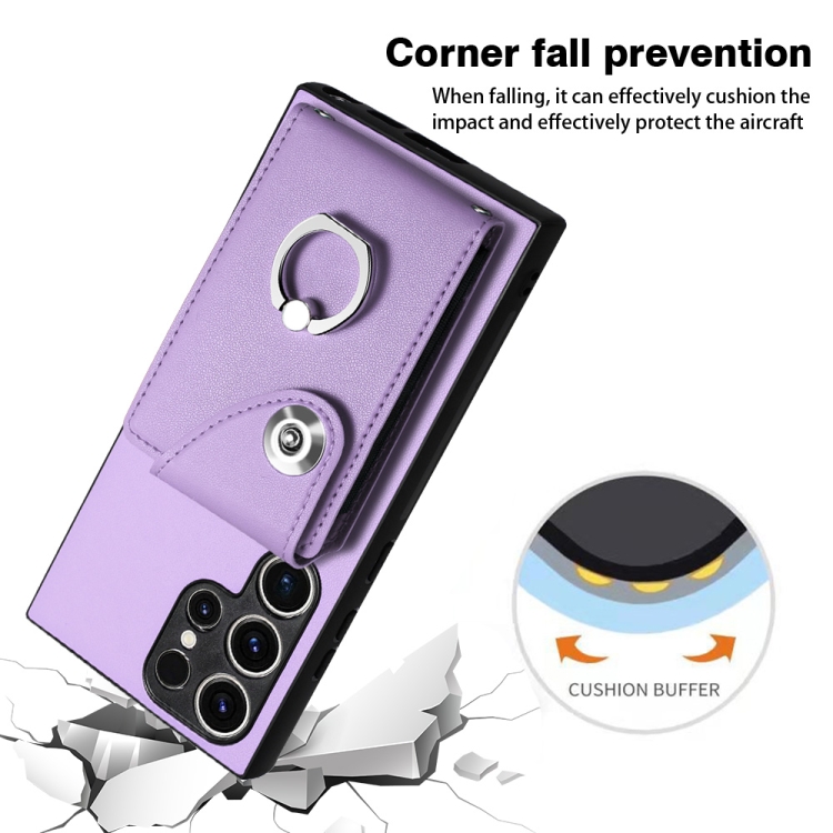 For Samsung Galaxy S23 Ultra 5G Organ Card Bag Ring Holder PU Phone Case(Purple) For Samsung Galaxy S23 Ultra 5G Organ Card Bag Ring Holder PU Phone Case(Purple)