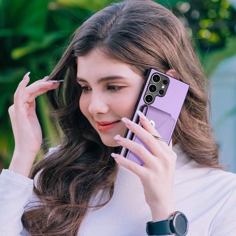For Samsung Galaxy S23 Ultra 5G Organ Card Bag Ring Holder PU Phone Case(Purple) For Samsung Galaxy S23 Ultra 5G Organ Card Bag Ring Holder PU Phone Case(Purple)