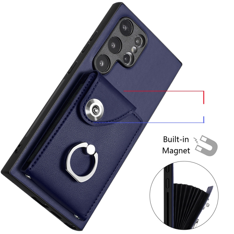 For Samsung Galaxy S24 Ultra 5G Organ Card Bag Ring Holder PU Phone Case(Blue)