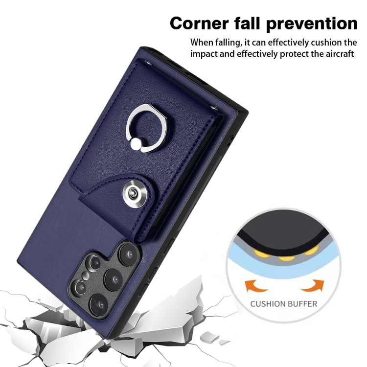 For Samsung Galaxy S24 Ultra 5G Organ Card Bag Ring Holder PU Phone Case(Blue)