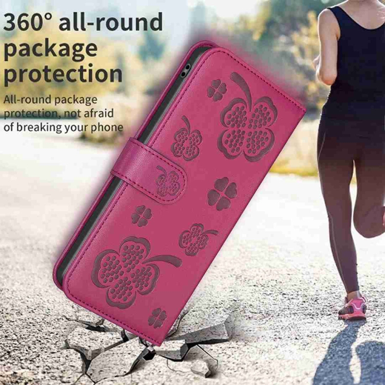 For Samsung Galaxy S22+ 5G Four-leaf Embossed Leather Phone Case(Rose Red) For Samsung Galaxy S22+ 5G Four-leaf Embossed Leather Phone Case(Rose Red)