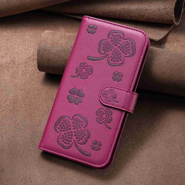 For Samsung Galaxy S22+ 5G Four-leaf Embossed Leather Phone Case(Rose Red) For Samsung Galaxy S22+ 5G Four-leaf Embossed Leather Phone Case(Rose Red)