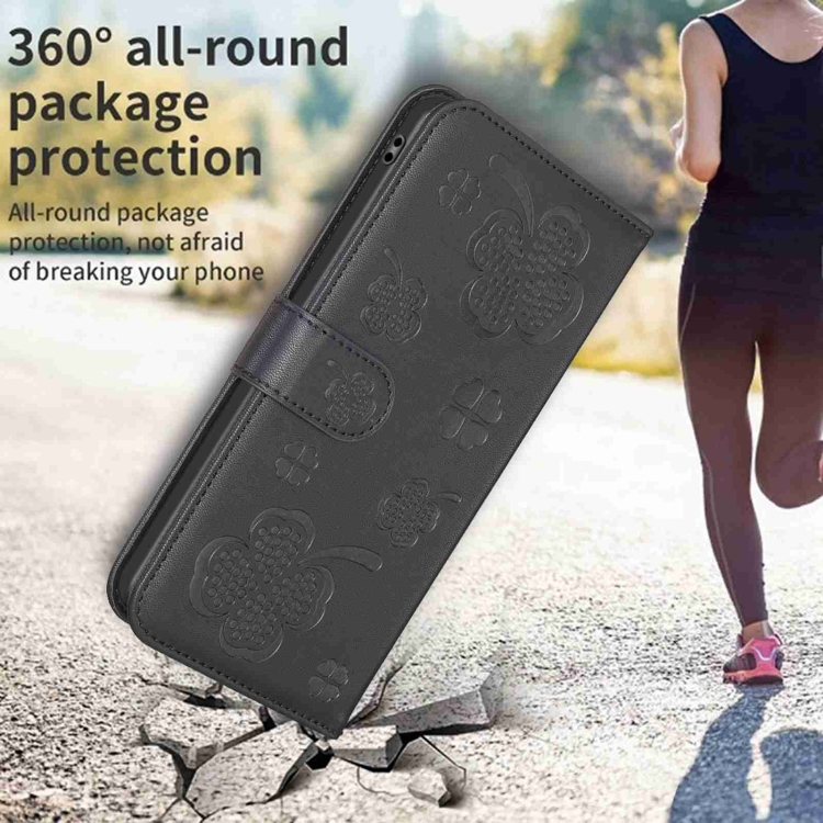 For Samsung Galaxy S24 Ultra 5G Four-leaf Embossed Leather Phone Case(Black) For Samsung Galaxy S24 Ultra 5G Four-leaf Embossed Leather Phone Case(Black)
