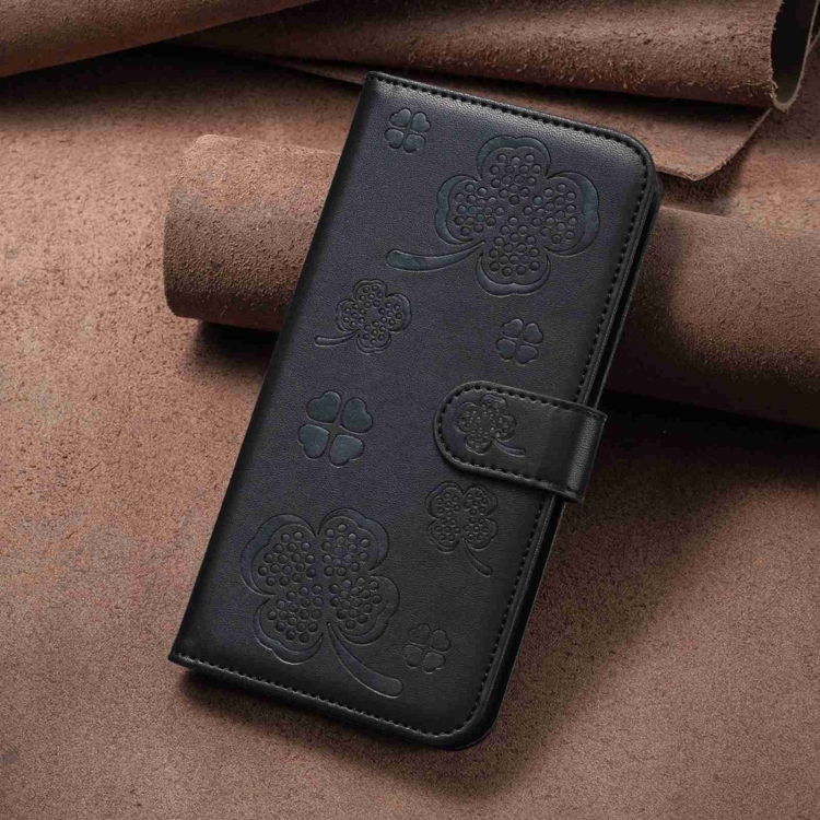 For Samsung Galaxy S24 Ultra 5G Four-leaf Embossed Leather Phone Case(Black) For Samsung Galaxy S24 Ultra 5G Four-leaf Embossed Leather Phone Case(Black)
