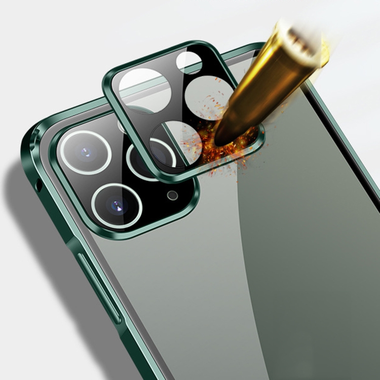 For Iphone 11 Straight Edge Metal Frame Glass Protective Case Green