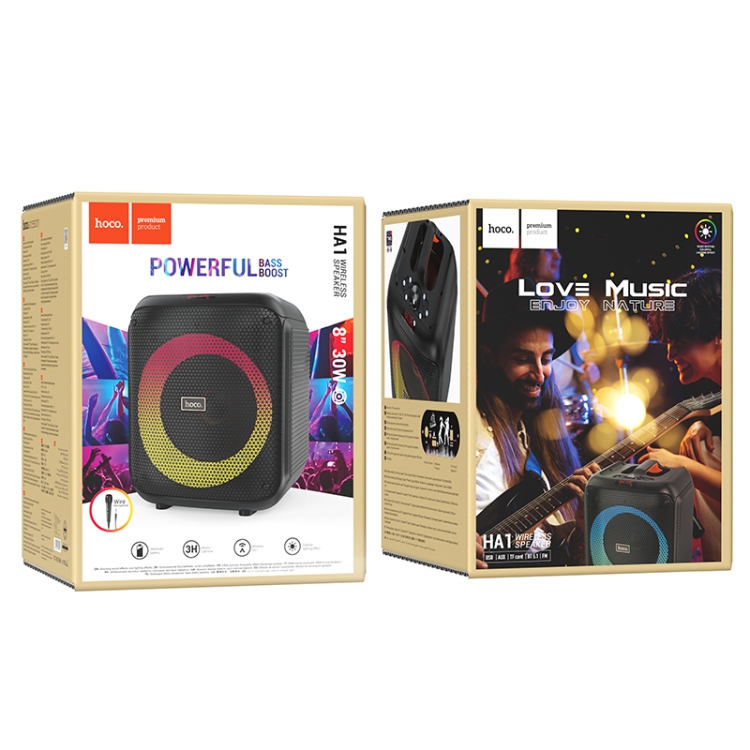 hoco HA1 Graceful TWS RGB Bluetooth 5.1 Speaker Support TF Card / AUX, with Wired Microphone(Black) hoco HA1 Graceful TWS RGB Bluetooth 5.1 Speaker Support TF Card / AUX, with Wired Microphone(Black)