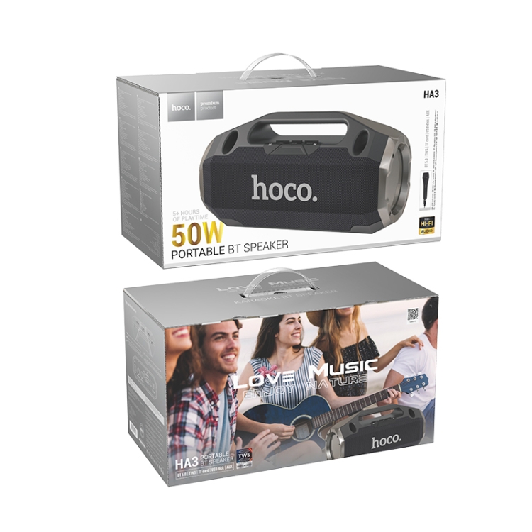 hoco HA3 Drum TWS Bluetooth 5.0 Speaker Support TF Card / AUX, with Wired Microphone(Black) - 4