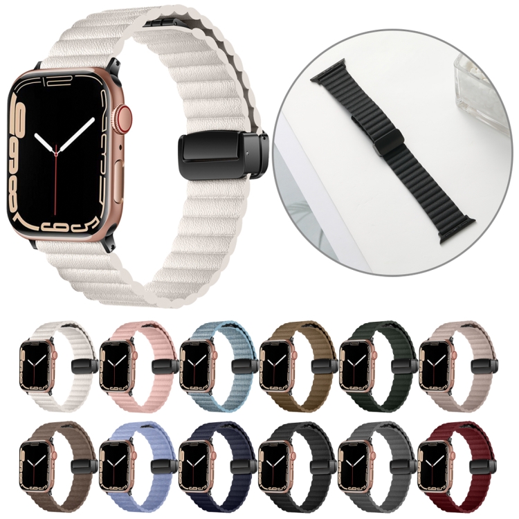 适用于Apple Watch Series 9 45mm 水波纹磁吸折叠扣表带，款式：粗款