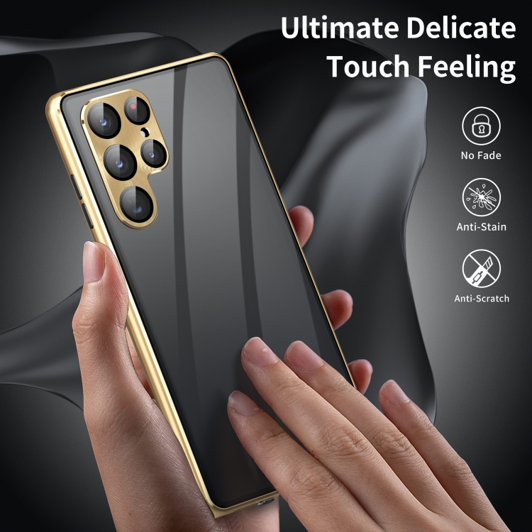 Para Samsung Galaxy S24 Ultra 5G Funda de teléfono de vidrio templado de  metal magnético con cubierta completa de privacidad (dorado)