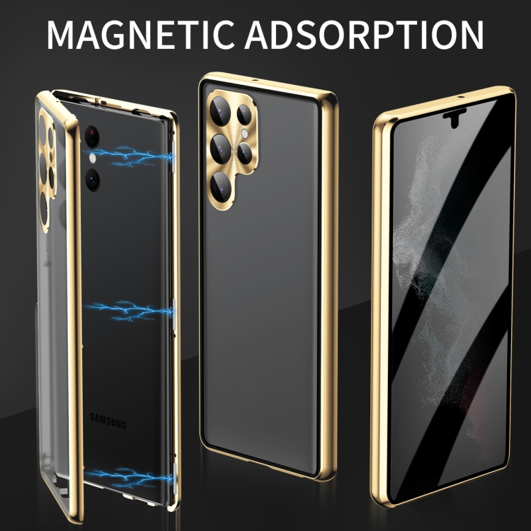 Pour Samsung Galaxy S24 5G Privacy Full Cover Étui de téléphone en verre  trempé en métal magnétique (Violet)