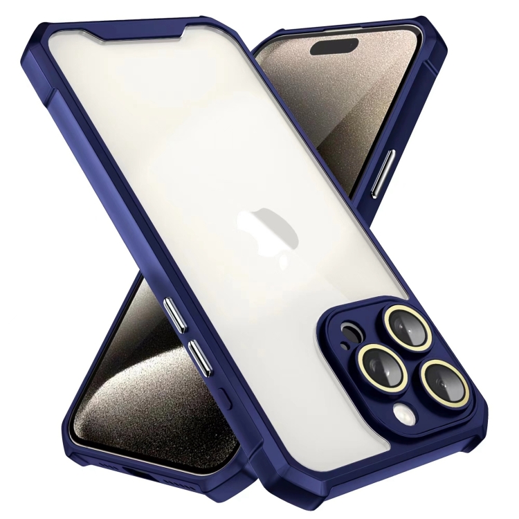 For iPhone 16 Shockproof Acrylic Phone Case with Lens Glass Film(Blue) For iPhone 16 Shockproof Acrylic Phone Case with Lens Glass Film(Blue)