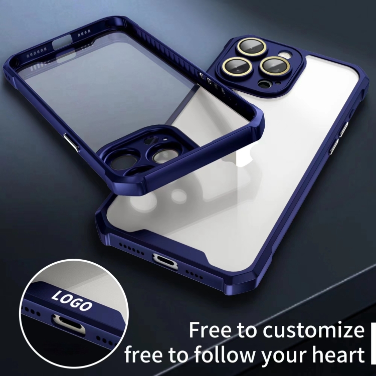 For iPhone 16 Shockproof Acrylic Phone Case with Lens Glass Film(Blue) For iPhone 16 Shockproof Acrylic Phone Case with Lens Glass Film(Blue)