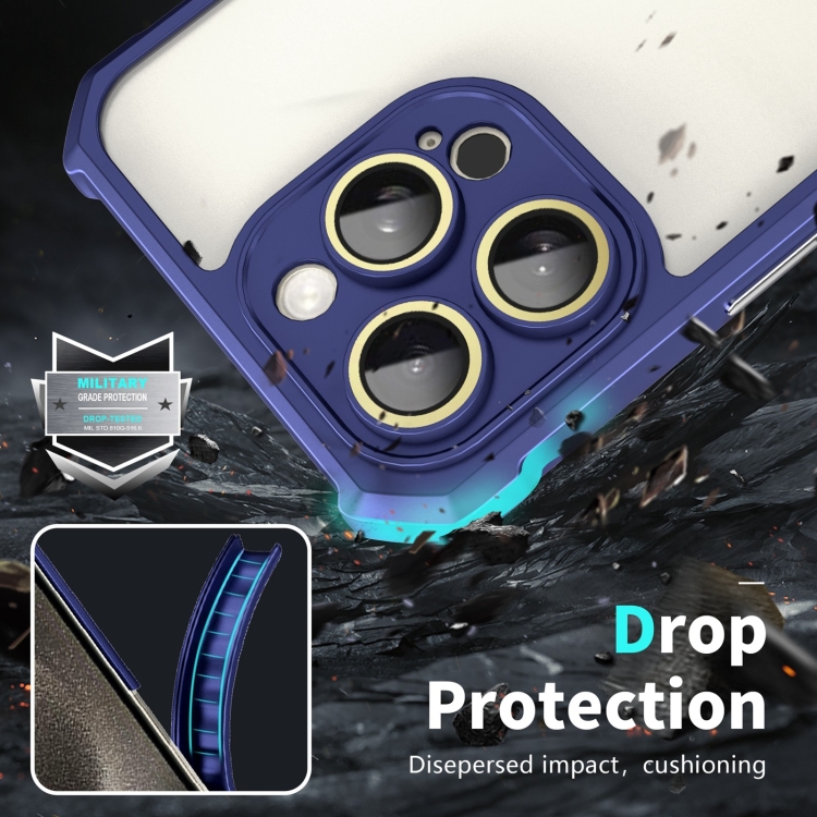 For iPhone 16 Shockproof Acrylic Phone Case with Lens Glass Film(Blue) For iPhone 16 Shockproof Acrylic Phone Case with Lens Glass Film(Blue)