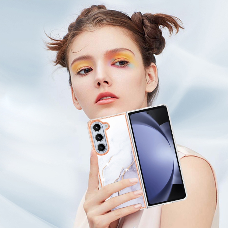 For Samsung Galaxy Z Fold5 5G Electroplating Marble Dual-side IMD Phone Case(White 006) For Samsung Galaxy Z Fold5 5G Electroplating Marble Dual-side IMD Phone Case(White 006)
