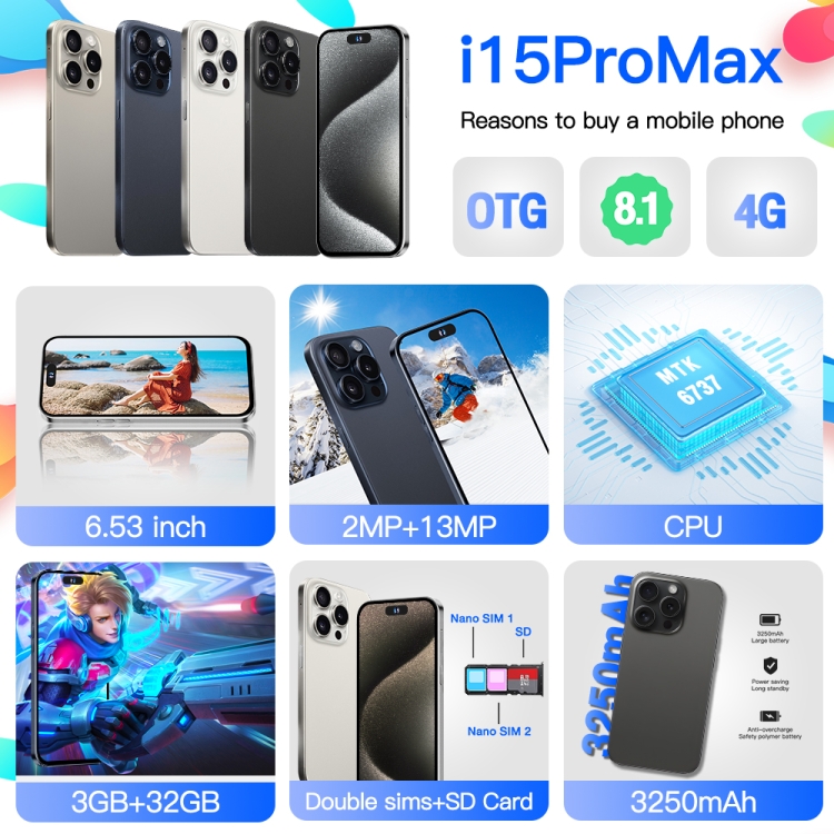 i15ProMax / U18, 3GB+32GB, 6.53 inch Face Identification Android 8.1 MTK6737 Quad Core, Network: 4G, OTG, Dual SIM(White) - B1