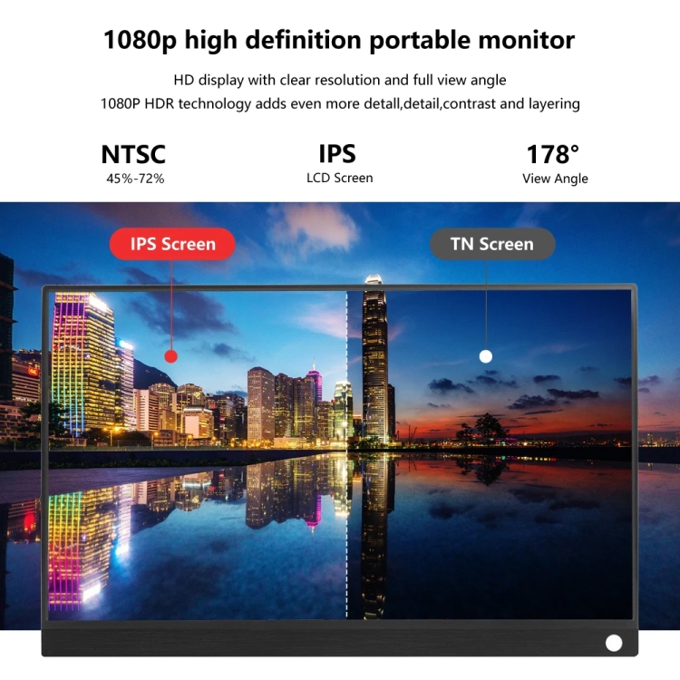 Monitor portátil con pantalla IPS HDR 1080P de 15,6 pulgadas (sin cargador) - 1