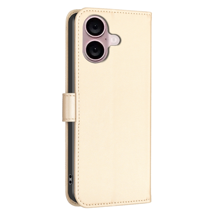 For iPhone 16 Plus Four-leaf Embossed Leather Phone Case(Gold) For iPhone 16 Plus Four-leaf Embossed Leather Phone Case(Gold)