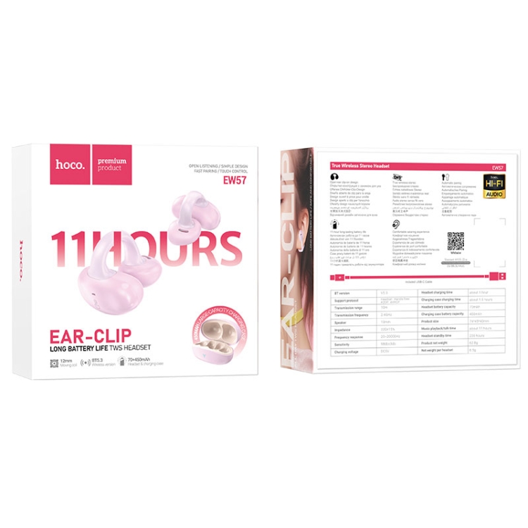 hoco EW57 Ear Clip True Wireless TWS Bluetooth Earphone(Pink) hoco EW57 Ear Clip True Wireless TWS Bluetooth Earphone(Pink)