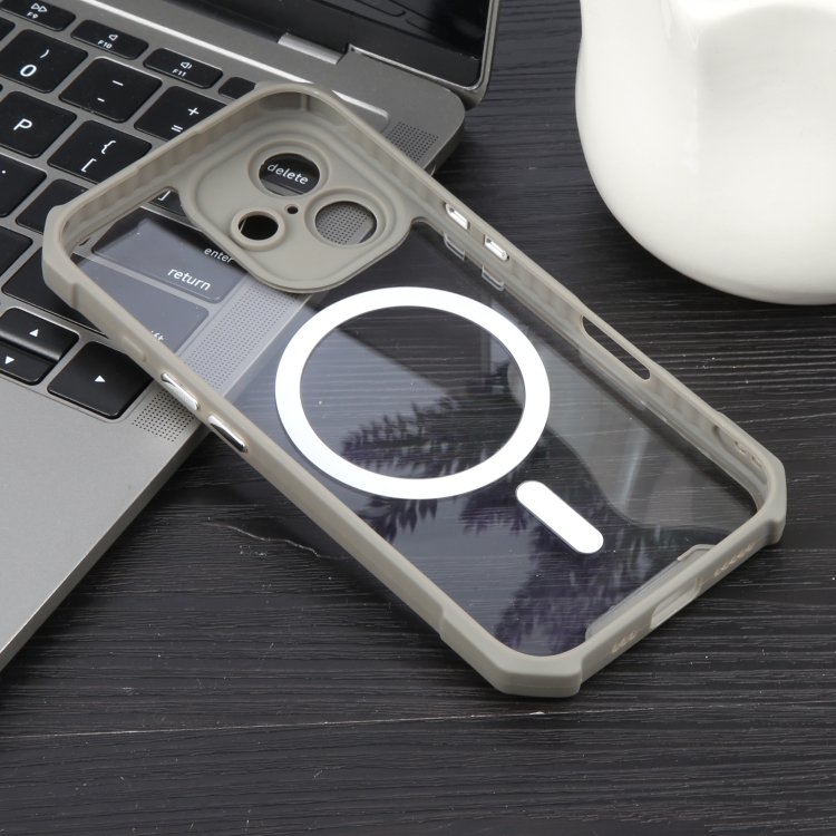 For iPhone 16 Plus Colorful Two-Color Lens Film MagSafe Magnetic Horn Acrylic+TPU Case(Grey) For iPhone 16 Plus Colorful Two-Color Lens Film MagSafe Magnetic Horn Acrylic+TPU Case(Grey)
