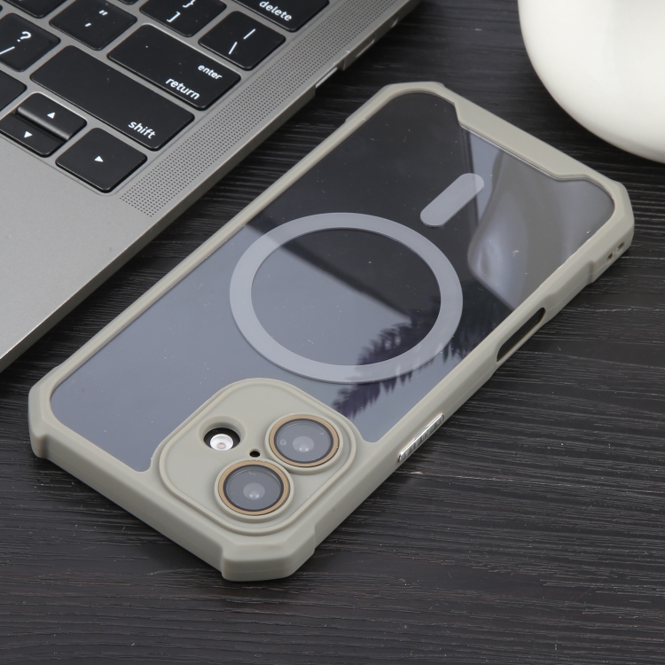 For iPhone 16 Plus Colorful Two-Color Lens Film MagSafe Magnetic Horn Acrylic+TPU Case(Grey) For iPhone 16 Plus Colorful Two-Color Lens Film MagSafe Magnetic Horn Acrylic+TPU Case(Grey)
