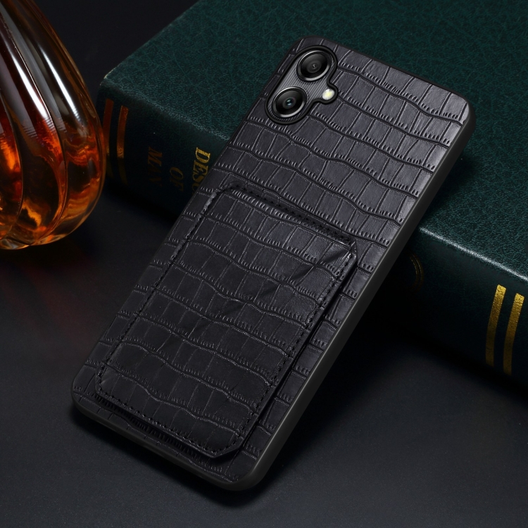 For Samsung Galaxy S24 Ultra 5G Denior Imitation Crocodile Leather Back Phone Case with Holder(Black) For Samsung Galaxy S24 Ultra 5G Denior Imitation Crocodile Leather Back Phone Case with Holder(Black)
