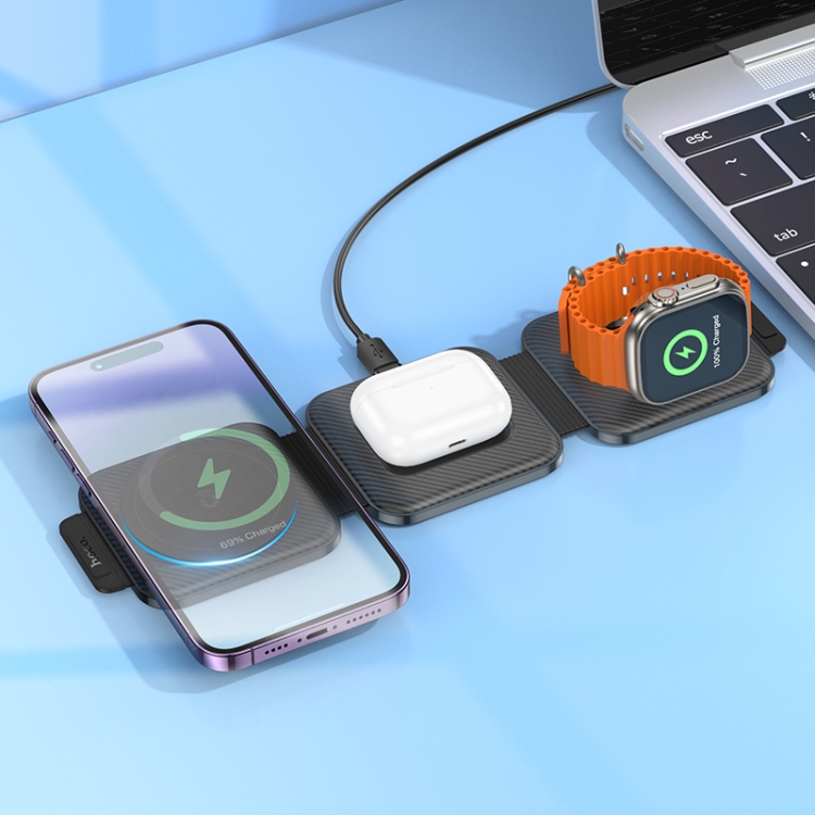 hoco CQ4 Unique Folding 3 in 1 Magnetic Wireless Fast Charger(Black) hoco CQ4 Unique Folding 3 in 1 Magnetic Wireless Fast Charger(Black)