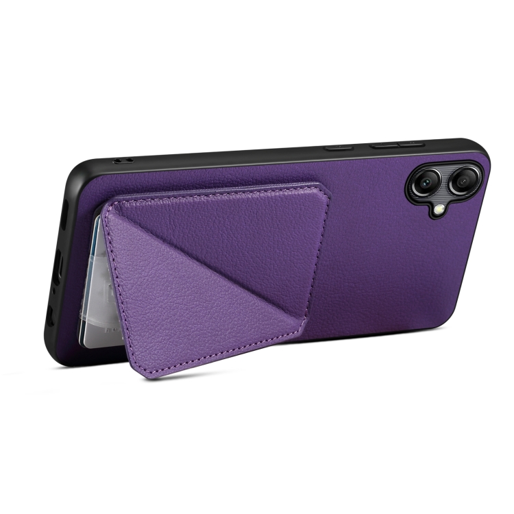 For Samsung Galaxy S23 FE 5G Denior Imitation Calf Leather Back Phone Case with Holder(Purple)
