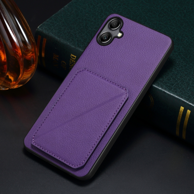 For Samsung Galaxy S23 FE 5G Denior Imitation Calf Leather Back Phone Case with Holder(Purple)