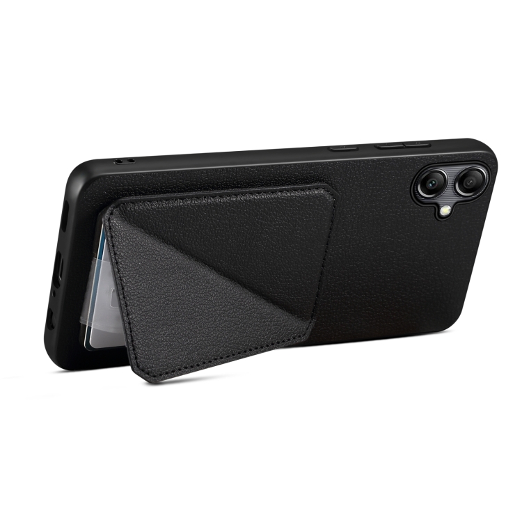 For Samsung Galaxy S23+ 5G Denior Imitation Calf Leather Back Phone Case with Holder(Black) For Samsung Galaxy S23+ 5G Denior Imitation Calf Leather Back Phone Case with Holder(Black)