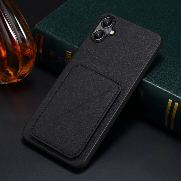For Samsung Galaxy S23+ 5G Denior Imitation Calf Leather Back Phone Case with Holder(Black) For Samsung Galaxy S23+ 5G Denior Imitation Calf Leather Back Phone Case with Holder(Black)