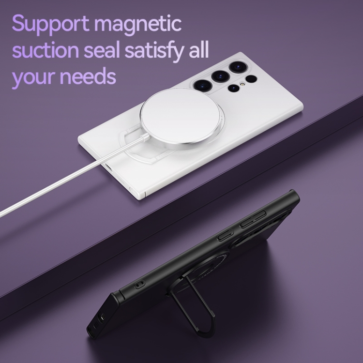 For Samsung Galaxy S24 Ultra 5G Matte Magsafe Magnetic Phone Case with Trolley Holder(White) For Samsung Galaxy S24 Ultra 5G Matte Magsafe Magnetic Phone Case with Trolley Holder(White)