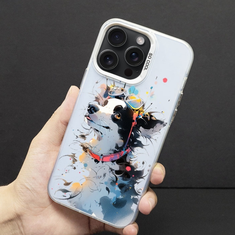 For iPhone 15 Pro Color Ink Frosted PC+TPU Phone Case(Glasses Dog) For iPhone 15 Pro Color Ink Frosted PC+TPU Phone Case(Glasses Dog)