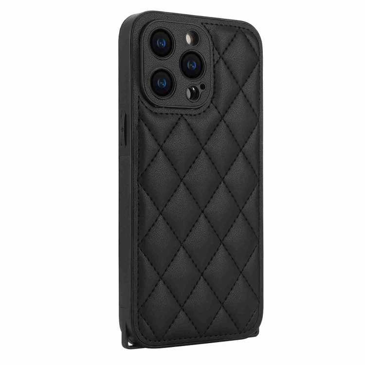 For iPhone 14 Rhombic Texture Phone Case with Dual Lanyard(Black) For iPhone 14 Rhombic Texture Phone Case with Dual Lanyard(Black)