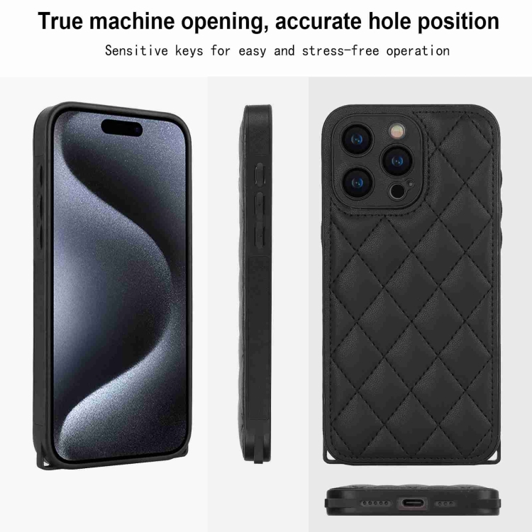 For iPhone 14 Rhombic Texture Phone Case with Dual Lanyard(Black) For iPhone 14 Rhombic Texture Phone Case with Dual Lanyard(Black)