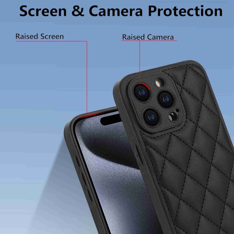 For iPhone 14 Rhombic Texture Phone Case with Dual Lanyard(Black) For iPhone 14 Rhombic Texture Phone Case with Dual Lanyard(Black)