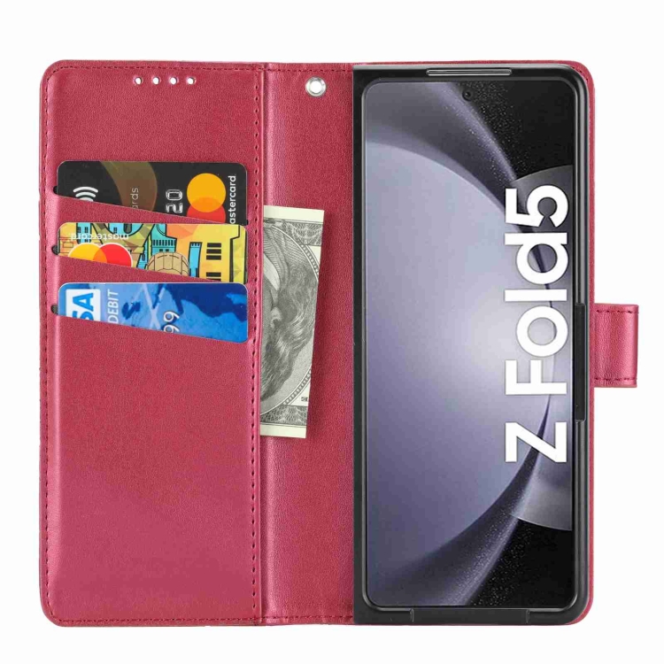For Samsung Galaxy Z Fold5 PU Genuine Leather Texture Embossed Line Phone Case(Red) For Samsung Galaxy Z Fold5 PU Genuine Leather Texture Embossed Line Phone Case(Red)