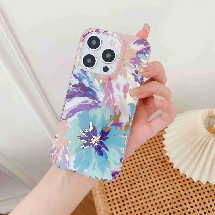 For iPhone 15 Plus Electroplated Symphony Phone Case(Watercolor Flower) For iPhone 15 Plus Electroplated Symphony Phone Case(Watercolor Flower)