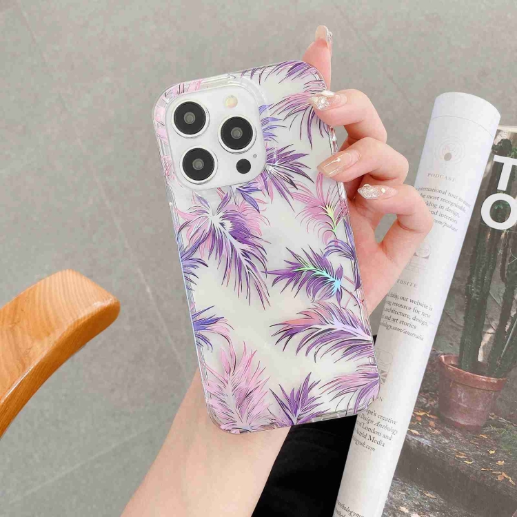 For iPhone 15 Pro Electroplated Symphony Phone Case(Feather) For iPhone 15 Pro Electroplated Symphony Phone Case(Feather)
